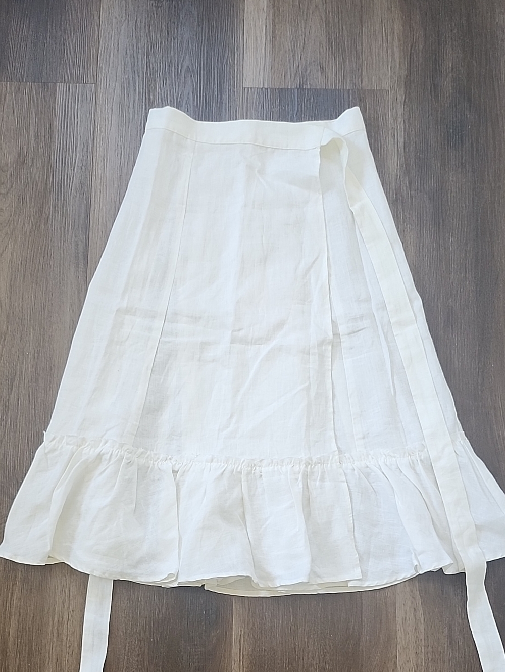 Reformation White Wrap Midi Linen Skirt with Ruffle Hem